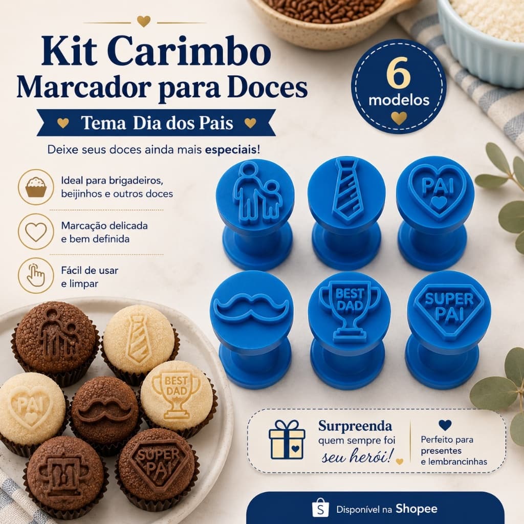 Kit Carimbo Marcador Brigadeiros FELIZ DIA DOS PAIS SUPER PAI Molde Festa Confeitaria Aniversario Brigadeiro