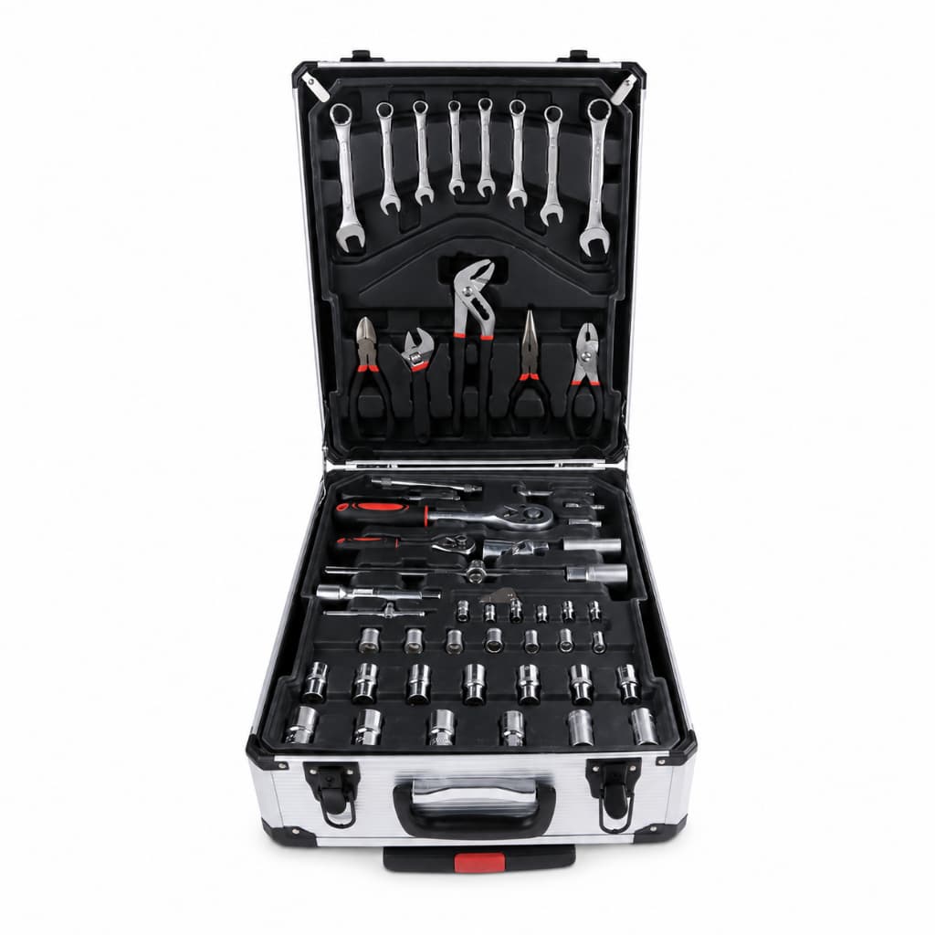Kit Ferramentas Profissional 187 Peças Aço Cromo Vanadium Maleta Alumínio Manutenção Veicular Oficina JUMLEE