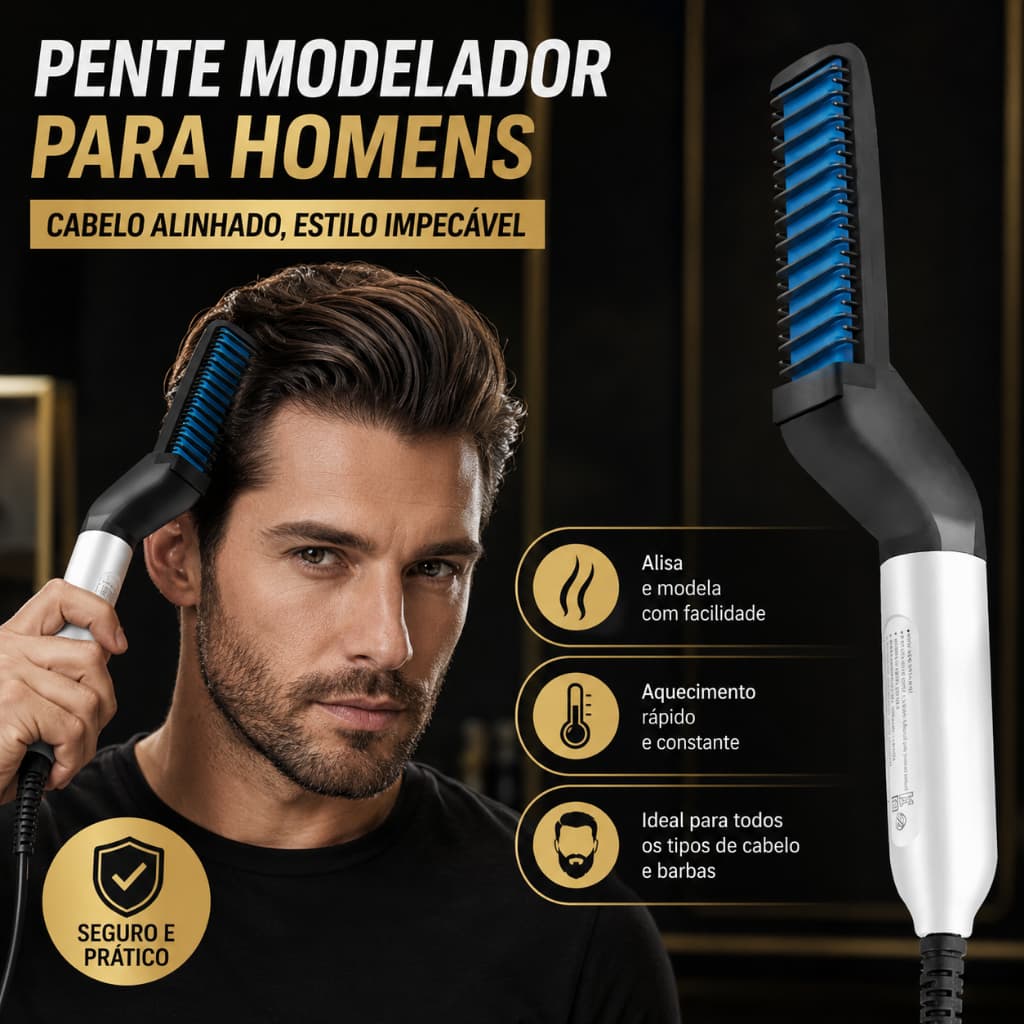 Escova Barba Chapinha Modelador Pente Portatil Para Cabelo Masculino Pente Eletrico Alisadora
