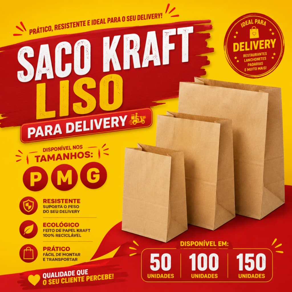 Saco Kraft Liso Delivery Para Lanches Hamburguer Delivery Vários Tamanhos
