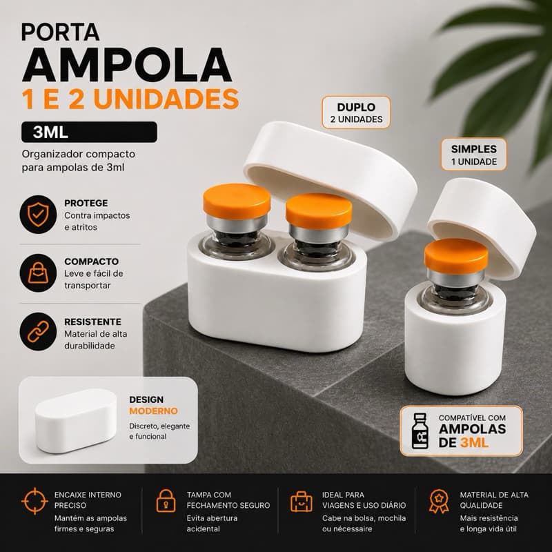 Porta Frascos 3ml Duplo Organizador Compacto Estojo para 2 Ampolas Resistente Fabricação Própria Rique Store