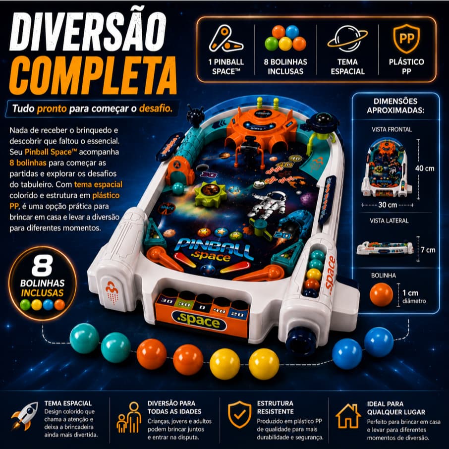 Jogo Pinball Infantil Tematica Espacial Com Bolinhas Divertido Educativo Interativo