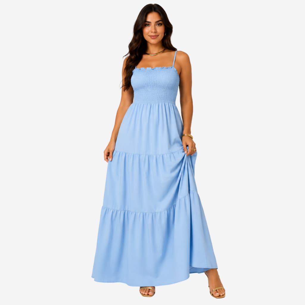 Vestido Longo Feminino Lastex Plus Size Elegante Com Alça Liso Verão/Inverno Delicado