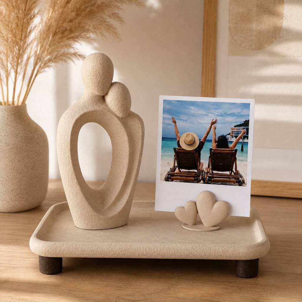 Kit Conjunto Decorativo Casal Unido Com Bandeja e Porta Polaroid | Ideal Para Sala, Quarto, Decoração | Conjunto Elegant