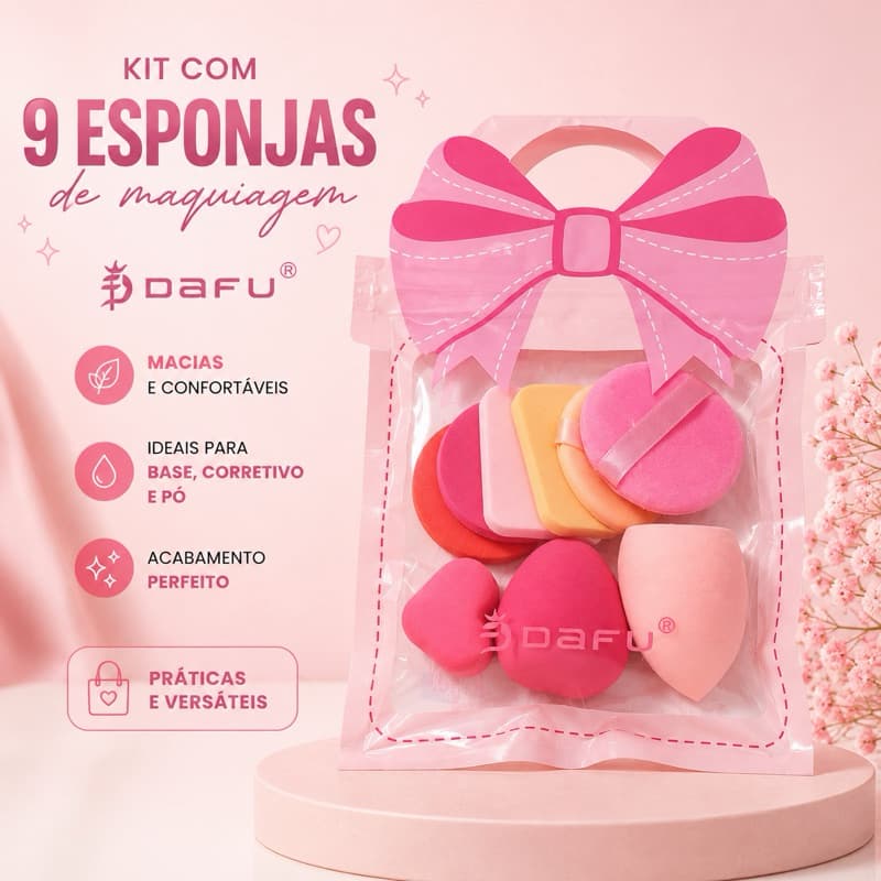 Kit Esponjas de Maquiagem Dafu 9 Peças Esponja para Base Corretivo sombras