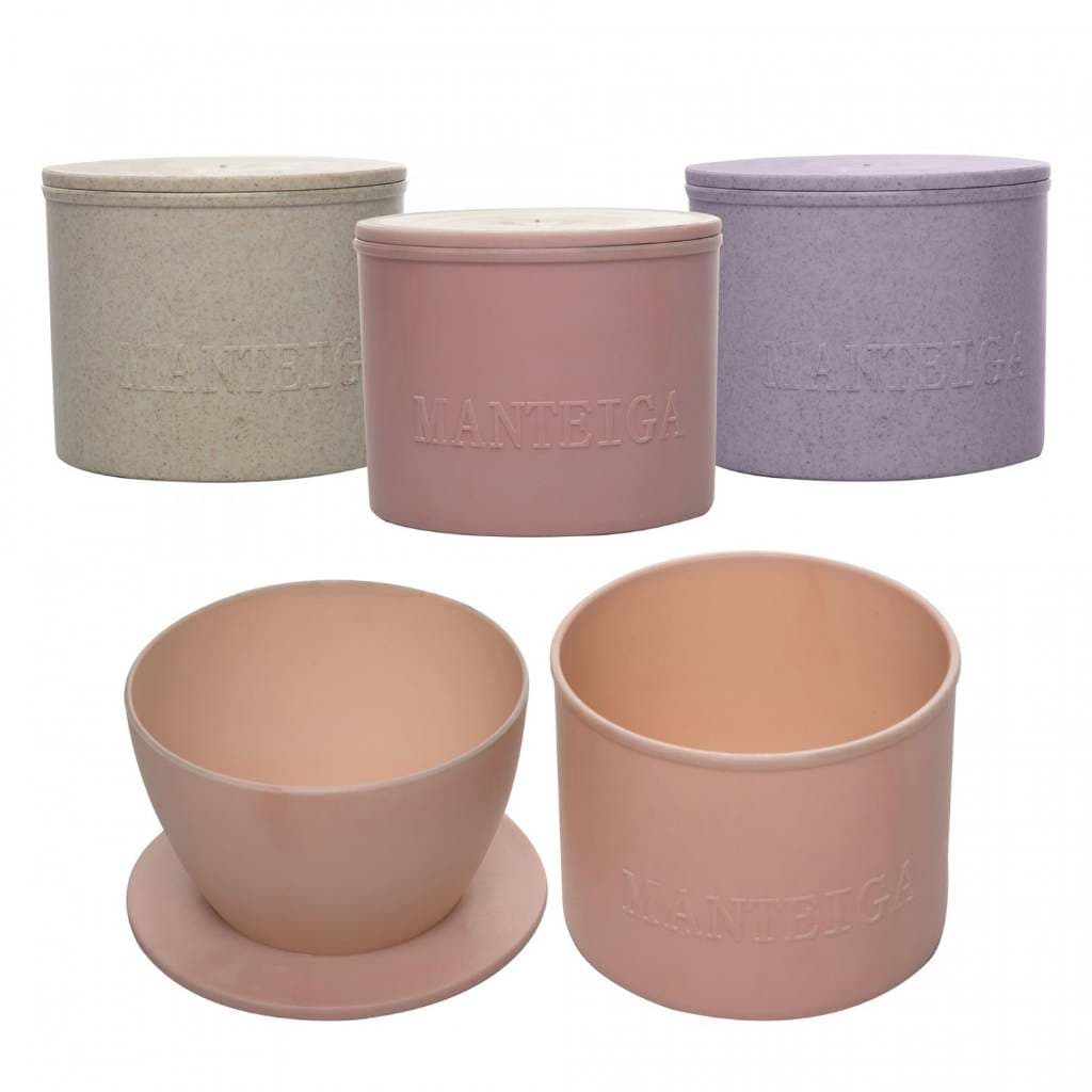 Manteigueira Francesa com Tampa Bambu e PP 10x10x8,5cm Porta Manteiga Elegante para Cozinha