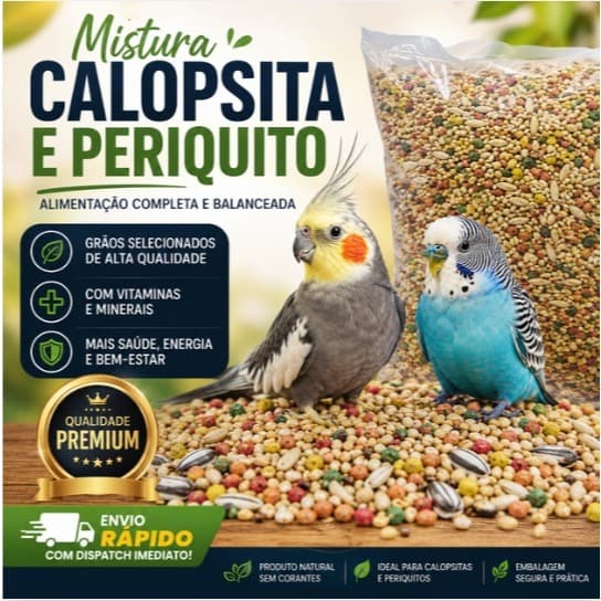 MISTURA PARA CALOPSITA, AGAPORNIS E PERIQUITO 10kg Premium Grãos Salecionados