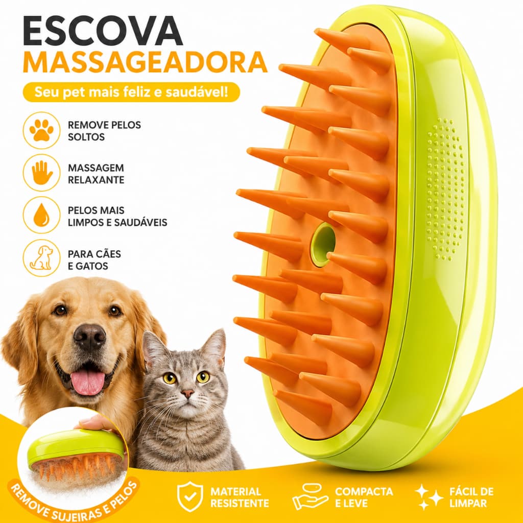 Escova Elétrica para Pets com Tecnologia de Vapor