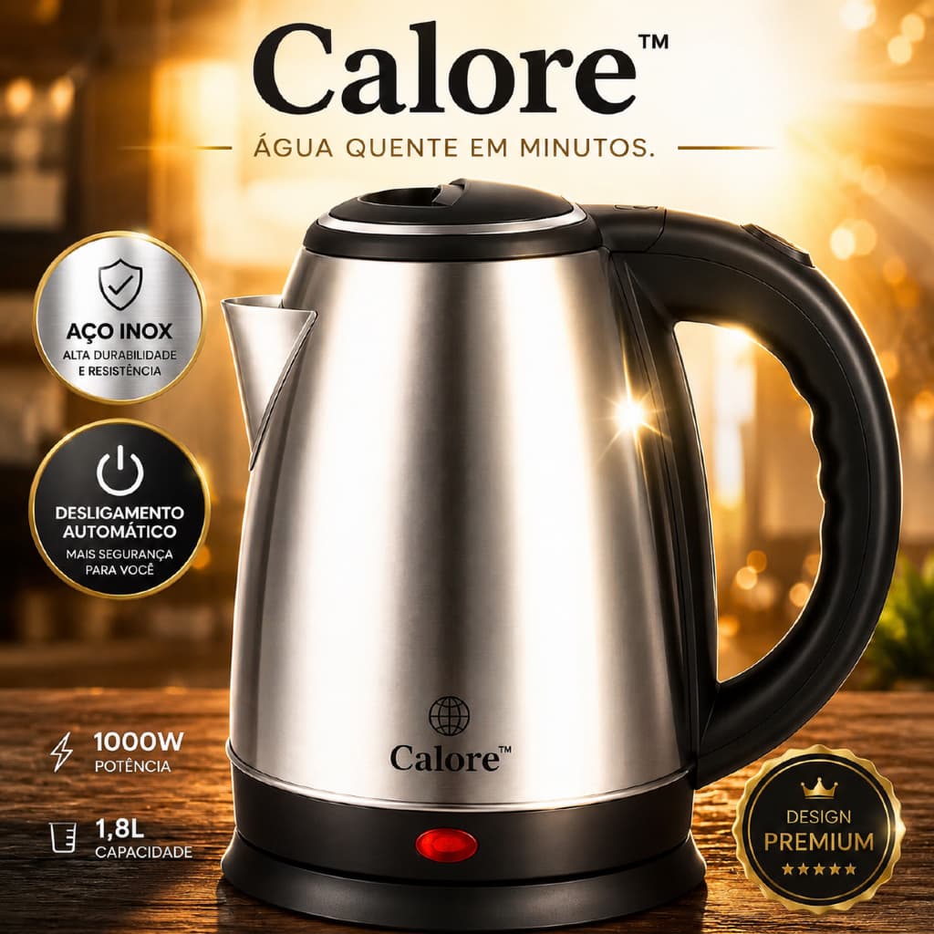 Calore™ Chaleira Elétrica Inox 1,8L Ferve Água Rápido 127V