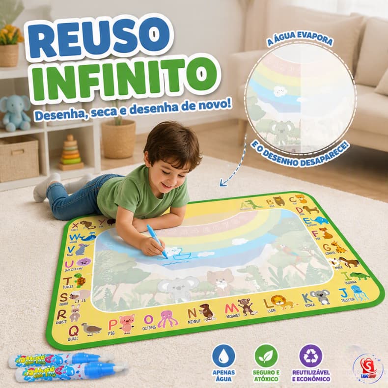 Tapete Mágico Água Infantil Reutilizável com Canetas e Moldes EVA