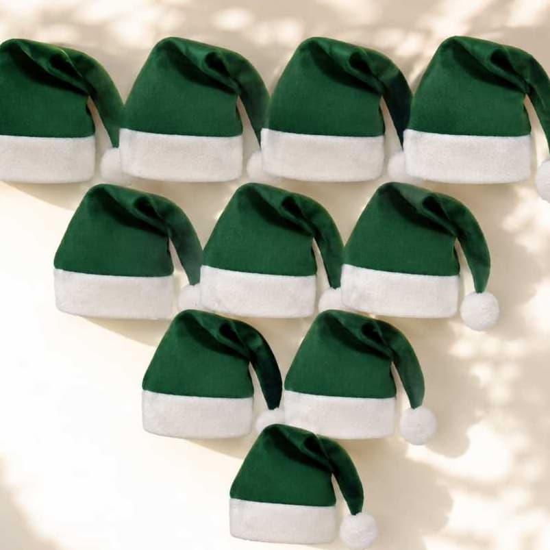 🎄 Kit Gorro Natalino Verde em Feltro – 10, 20, 30 ou 40 Unidades | Ideal para Festas e Confraternizações