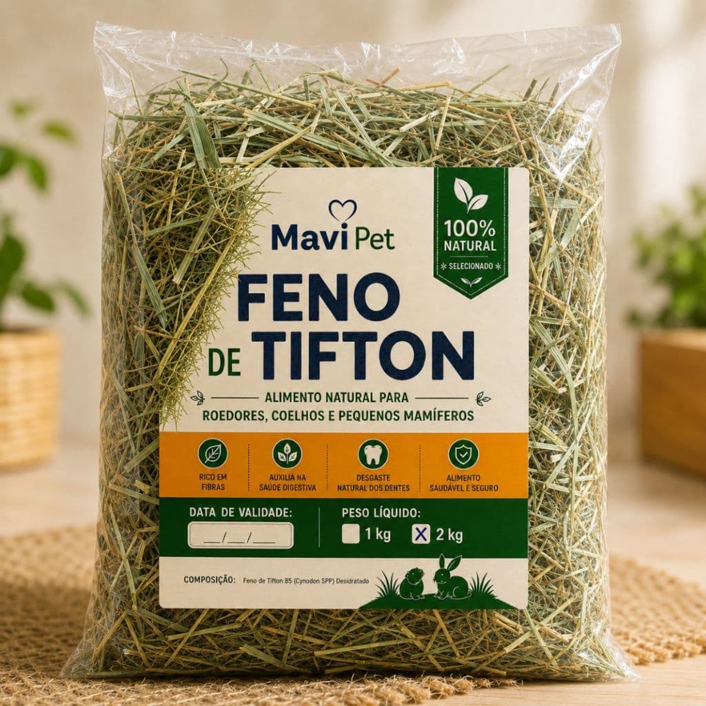 Feno Natural Tifton para Coelho Porquinho da Índia Chinchila Hamster Roedores 1kg 2kg