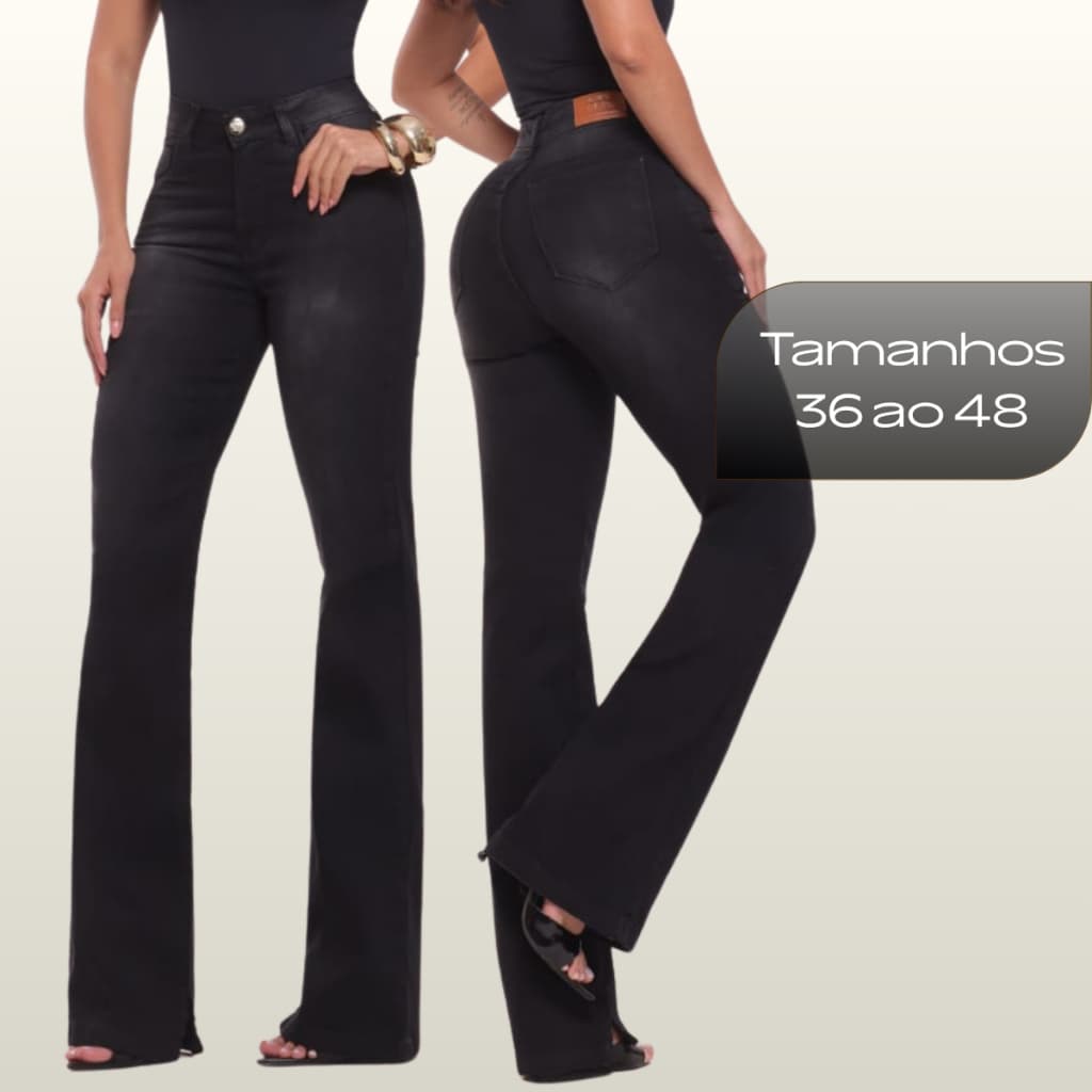 Calça Jeans Feminino Bootcut Semi Flare Preta Cintura Alta Com Elastano Confortavel ESTILO