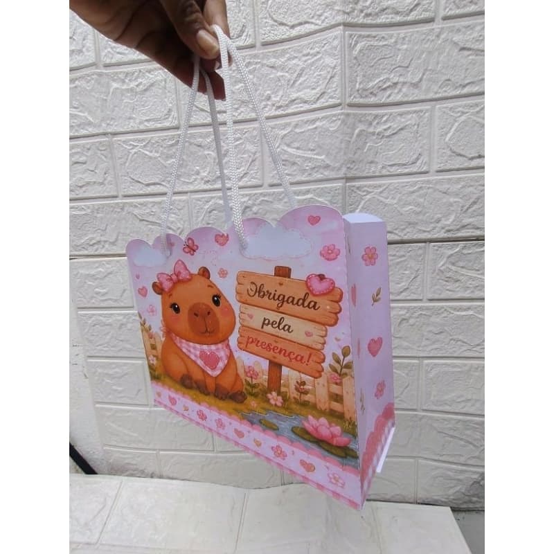 Sacolinhas Personalizadas  Capivara /Pegue e Monte – Lembrancinha Festa Infantil |  Capivara Rosa