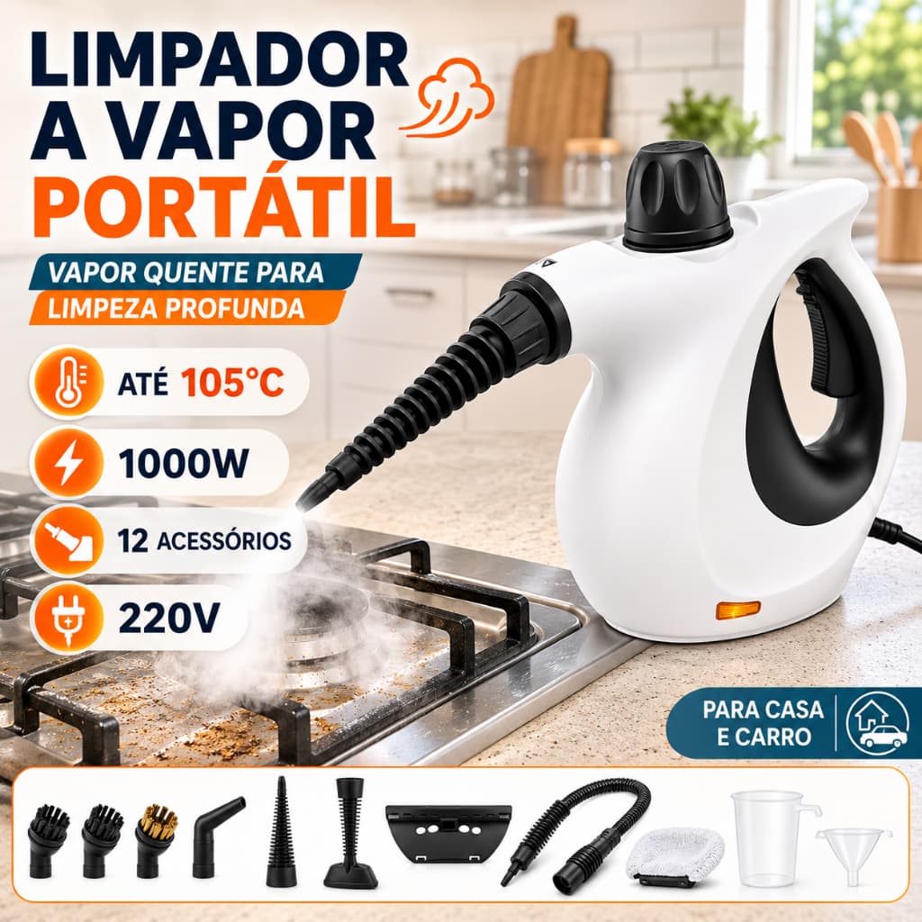 Limpador a Vapor Portátil 220V Máquina de Limpeza a Vapor com Acessórios para Casa e Carro