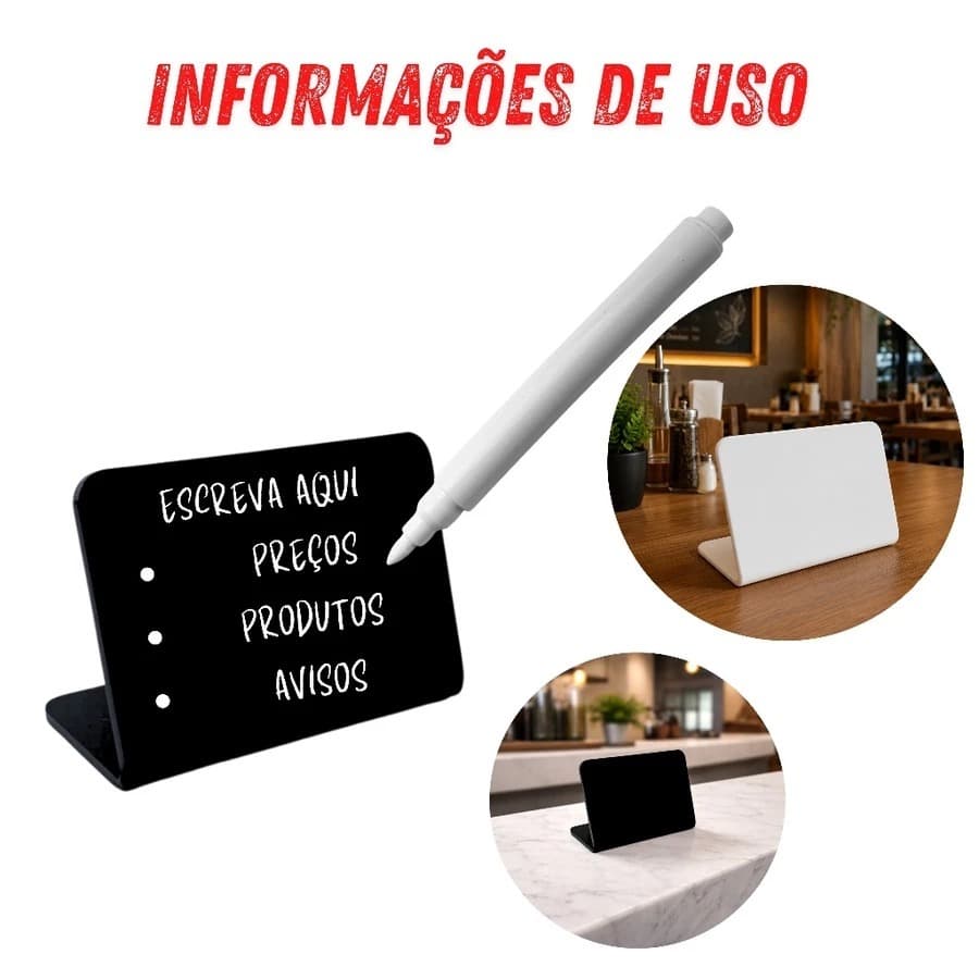 10 Displays L 6x4 Acrílico Mini Lousa Buffet Porta Preço