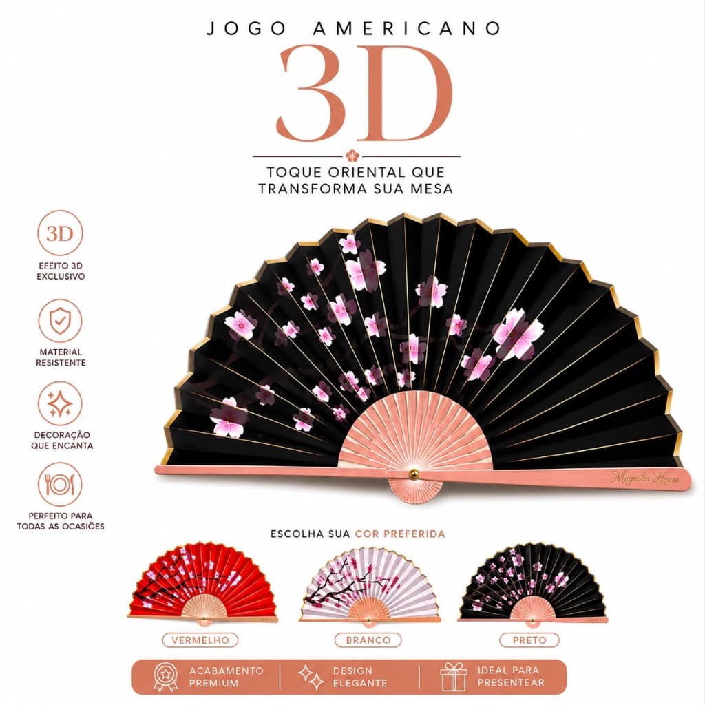 Jogo Americano Impermeável Leque Japonês Decoração Mesa Posta Estampa Comida Japonesa Sushi