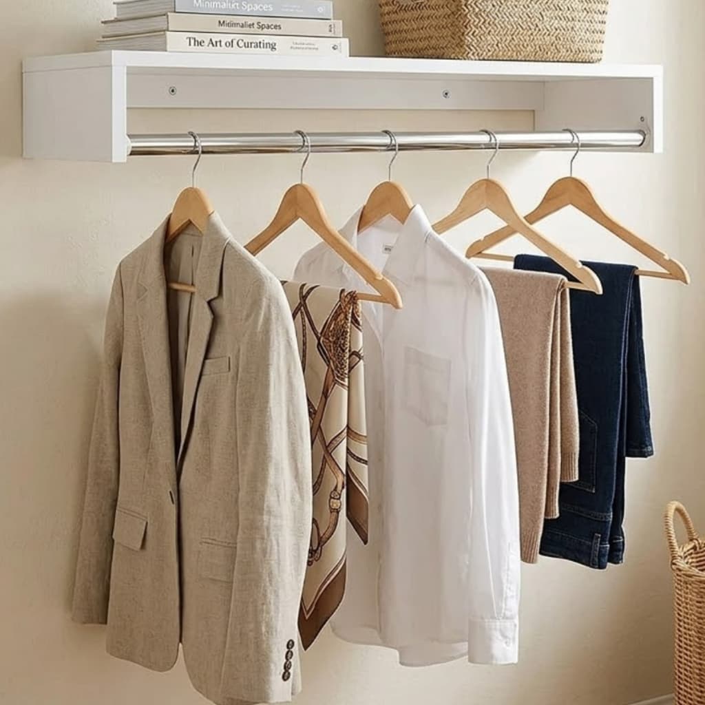 Cabideiro De Parede Arara De Roupas 75cm Com Prateleira Para Quarto Lavanderia Loja Closet Airbnb Branco