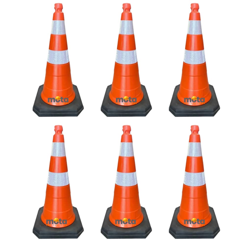 Kit 6 Cone De Sinalização 75cm Laranja Base Preta Com Refletivo Trânsito
