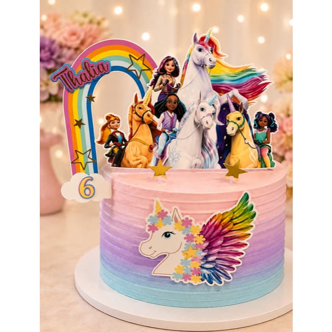Topo de Bolo Academia Unicórnio Personalizado 3D festa Unicórnio