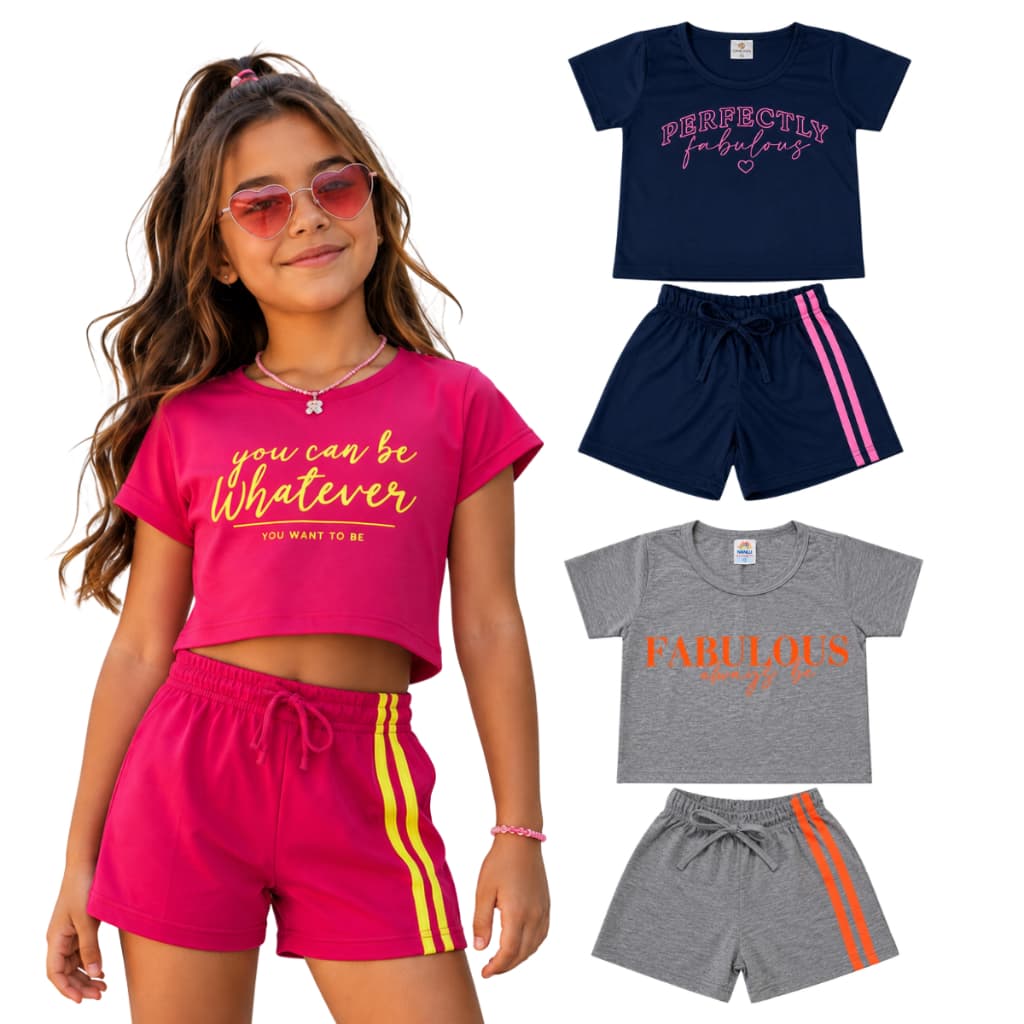 Conjunto Infantil Menina Blogueirinha Cropped + Shorts l Conjunto Infantil Menina l Roupa Infantil Feminina