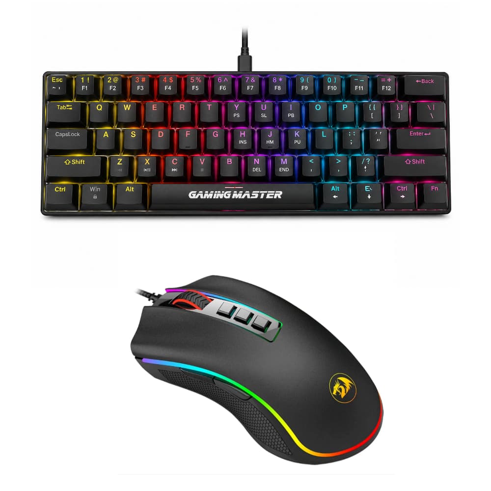 Kit Teclado Mecânico 60% Switch Azul + Mouse Redragon Cobra M711 V3