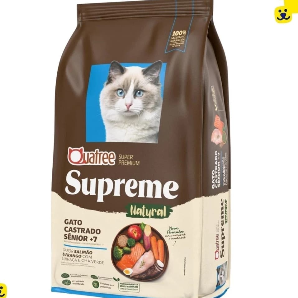 Ração Para Gato Castrado Ração Quatree Supreme Sênior 7+ Salmão Frango 10Kg Natural Gato Castrado