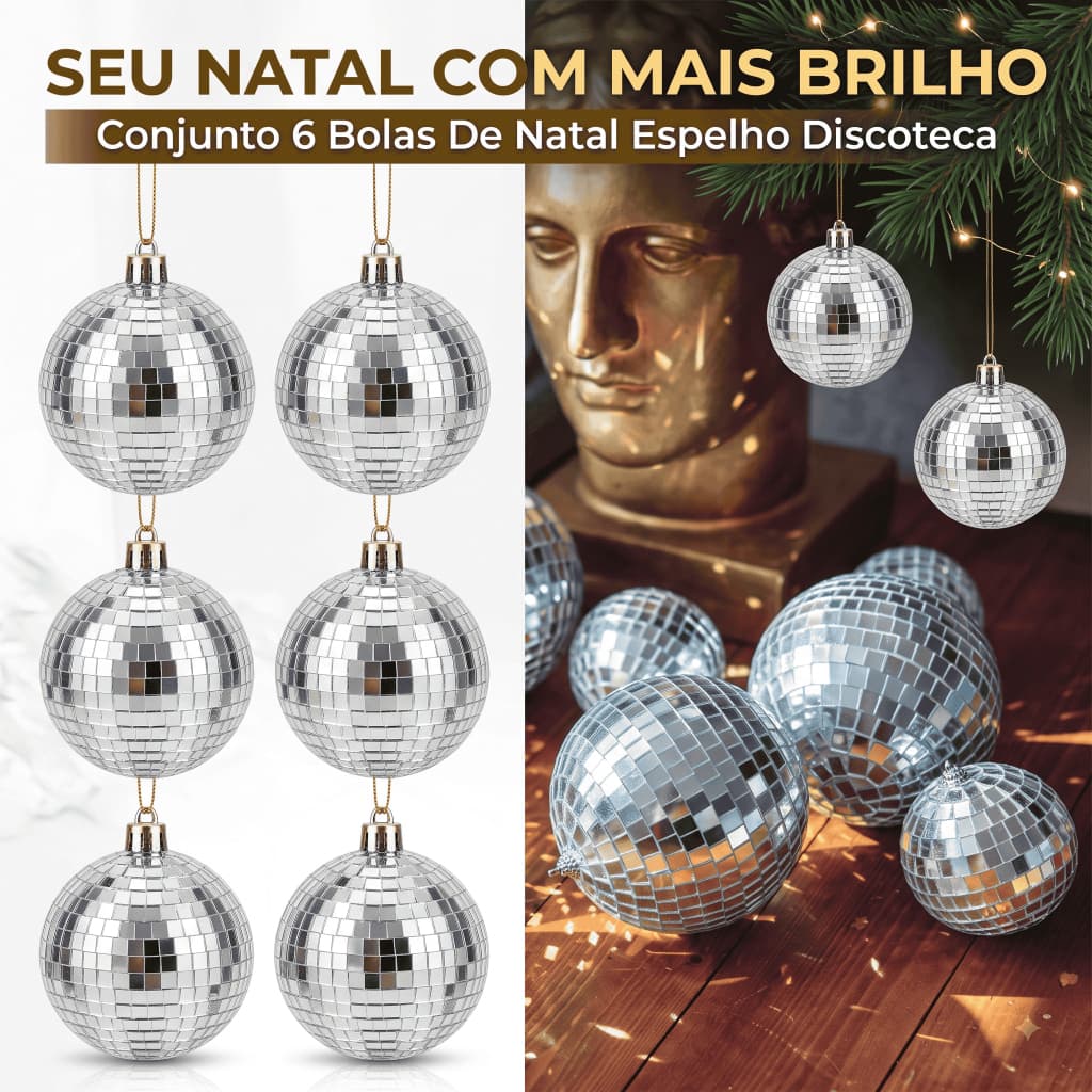 Conjunto 6 Bolas De Natal Espelho Discoteca Reflexo Brilho Enfeite Arvore Natal Altomex Original