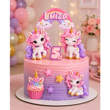 Topo de Bolo Personalizado Unicórnio Baby Cute com camadas- ENVIAR Nome e Idade