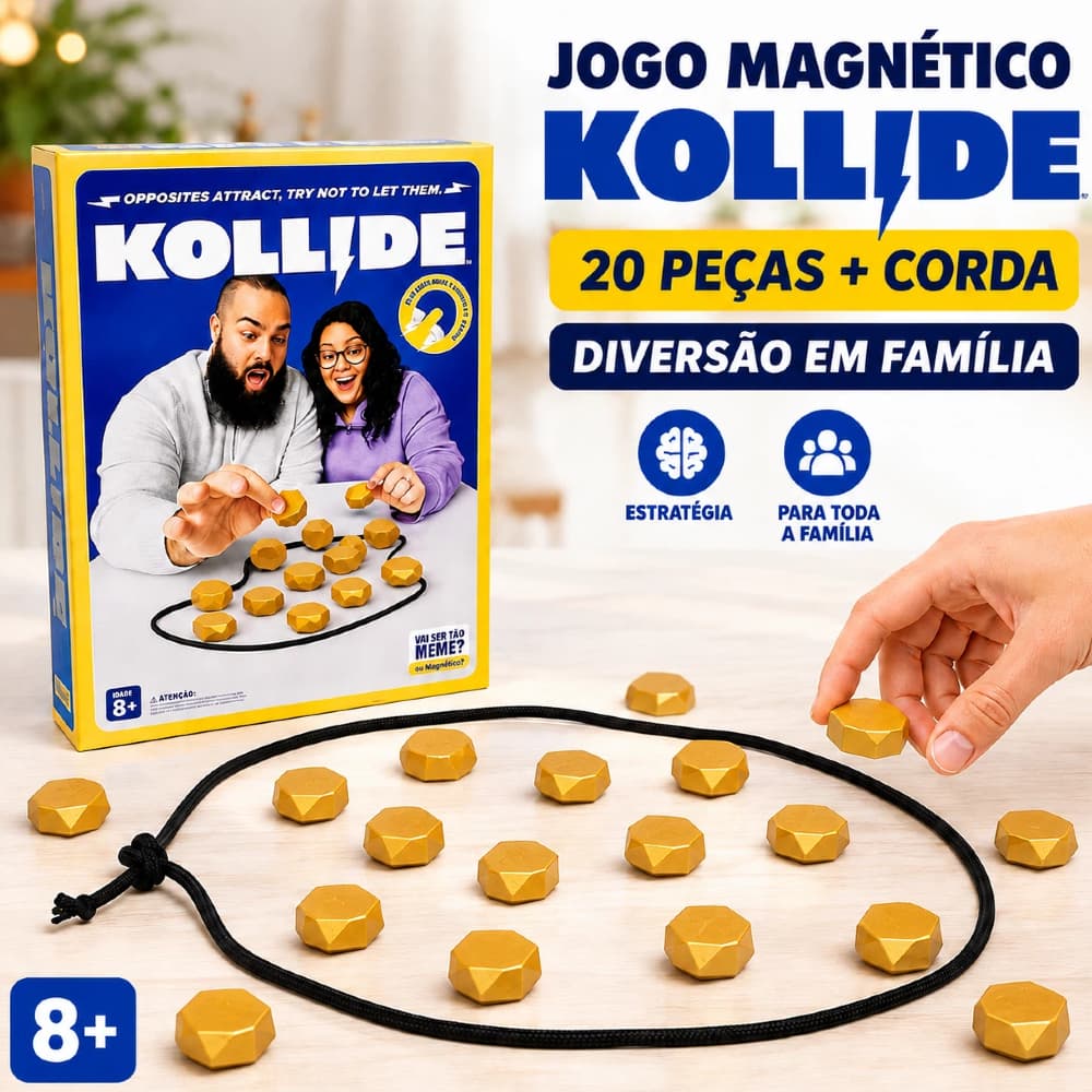 Jogo Magnético Kollide com 20 Peças e Corda - Estratégia para Família, Festas e Crianças 8+