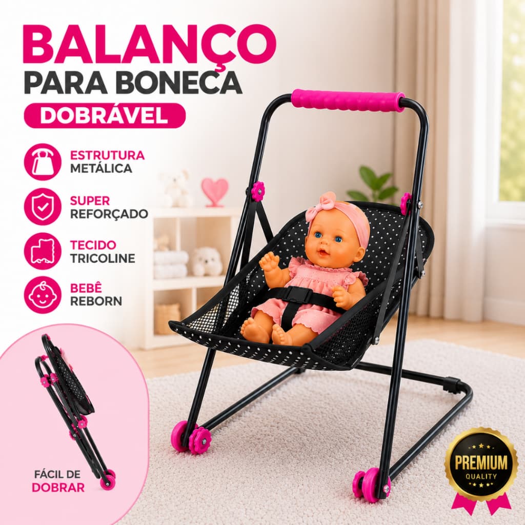 Brinquedo Infantil Cadeira De Balanço Para Boneca Reborn Grande Reforçada Pt