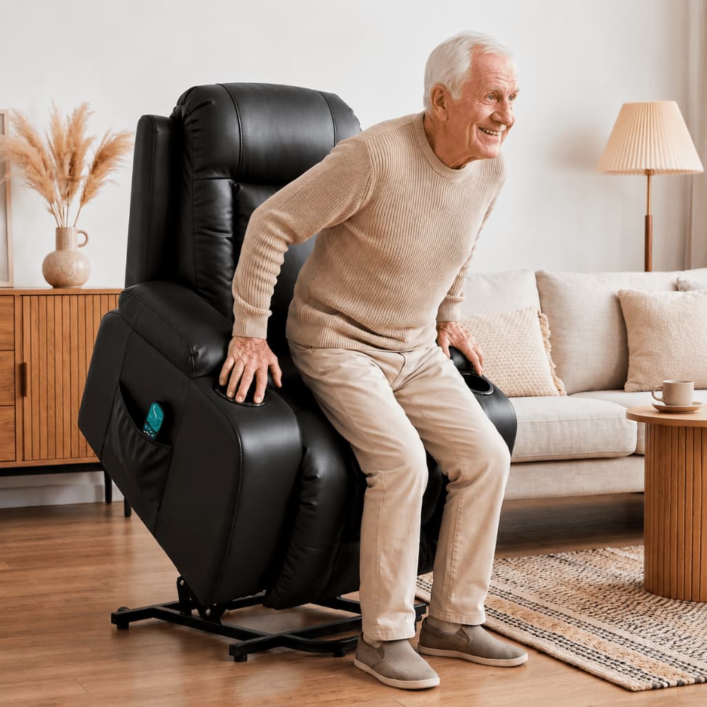 Poltrona Facil de Levantar Automatica com Elevação e Reclinavel Massagem Aquecimento Controle Remoto