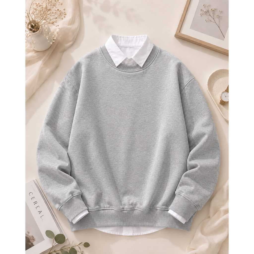 Blusa de frio basica gola careca em algodão moletom unissex gola redonda casual feminino masculino