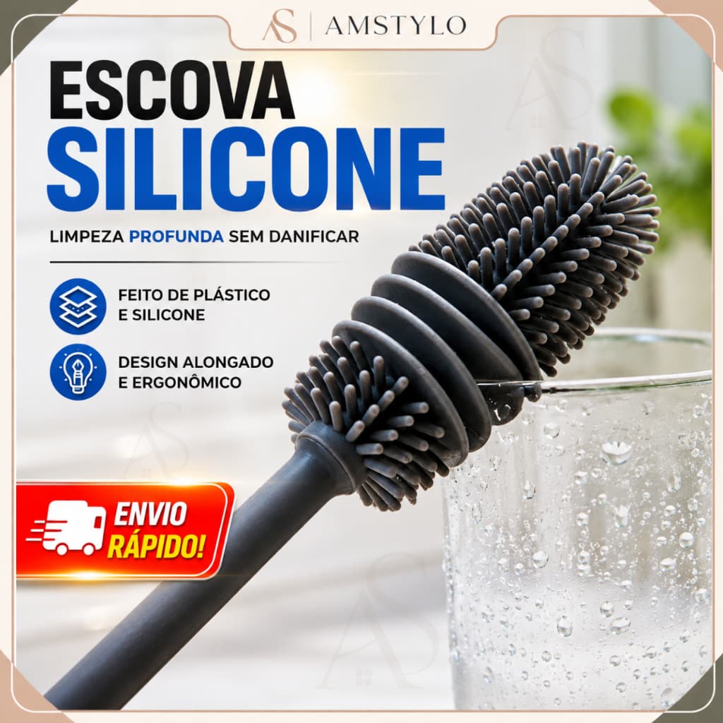 Escova De Silicone Lavar Garrafa Mamadeira Cozinha Limpeza Multiuso Cabo Longo