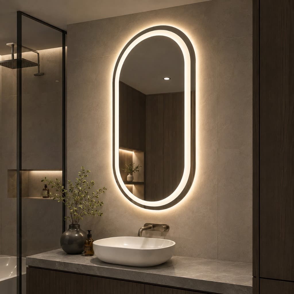 Espelho Oval Com LED 80x50cm Decorativo para Banheiro Quarto Sala