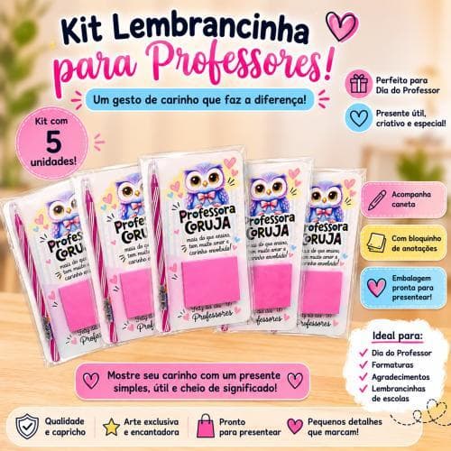 5 Kit Lembrancinha dis dos Professores com caneta e Post-it