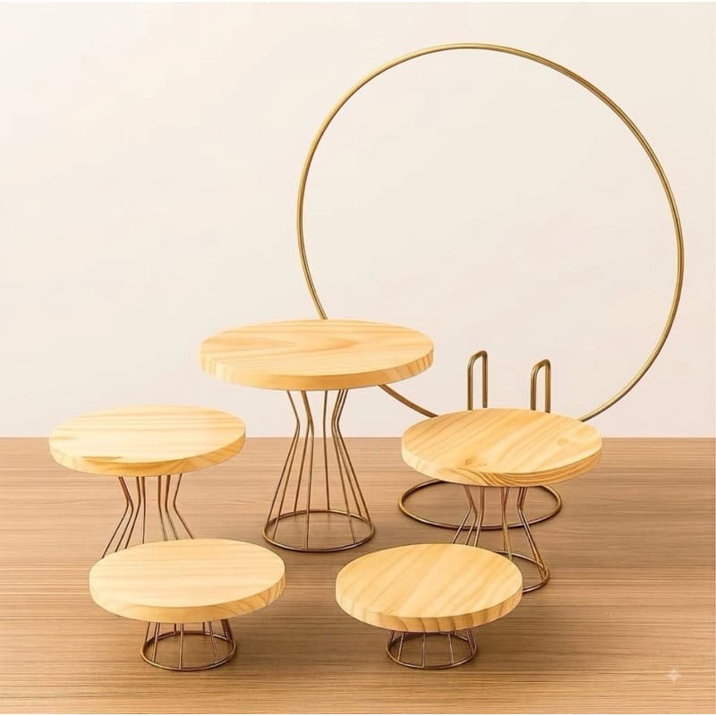 kit Decorativo Arco De Mesa Dourado + Boleira e Doceiras com 5 peças Decoração Festas Eventos