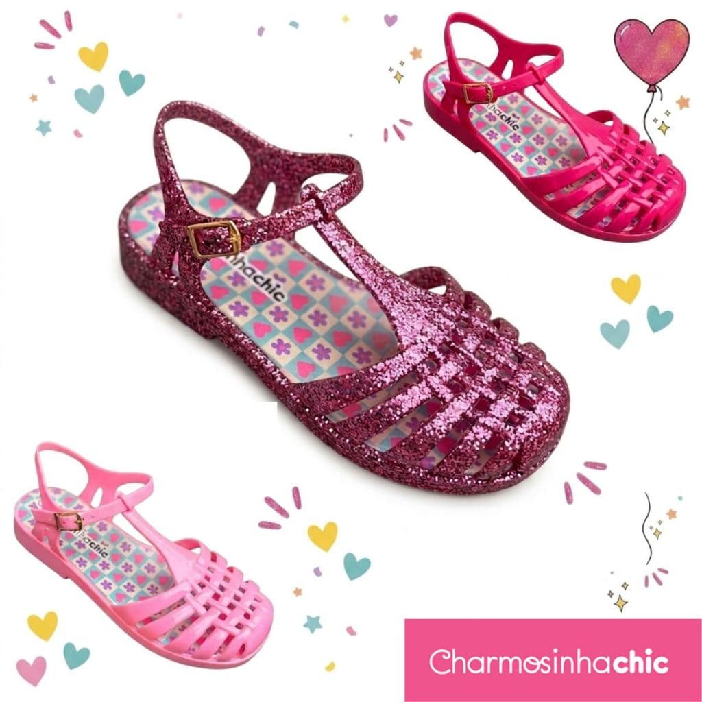 Sandália Aranha Infantil Juvenil Charmosinha Chic Menina Rosa Claro Pink Maxi Glitter Azul Fivela Verão