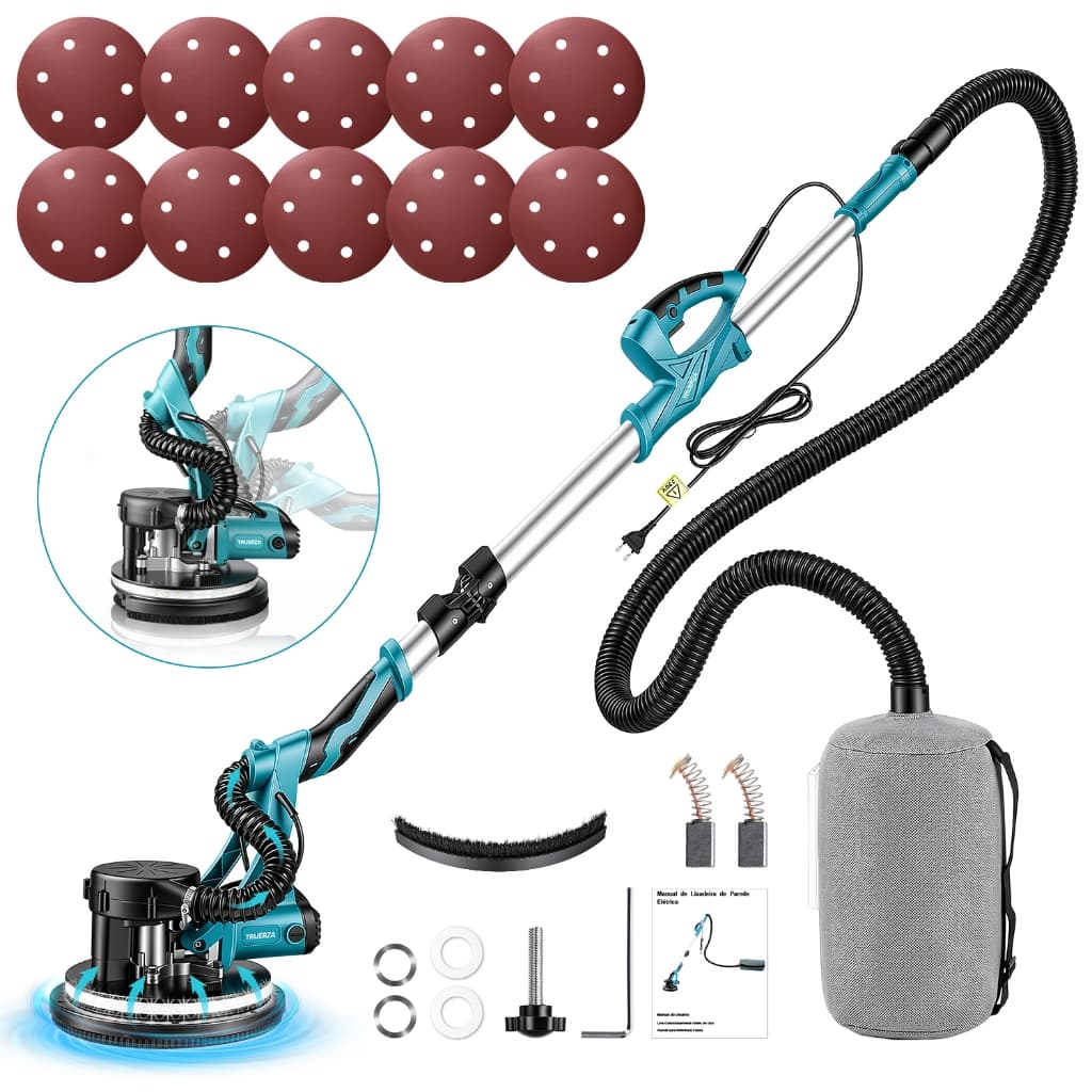 Lixadeira de Parede e Teto Telescópica 360° Profissional 900W, 3000rpm, com Aspiração, 7 Velocidades Variáveis, Luz LED