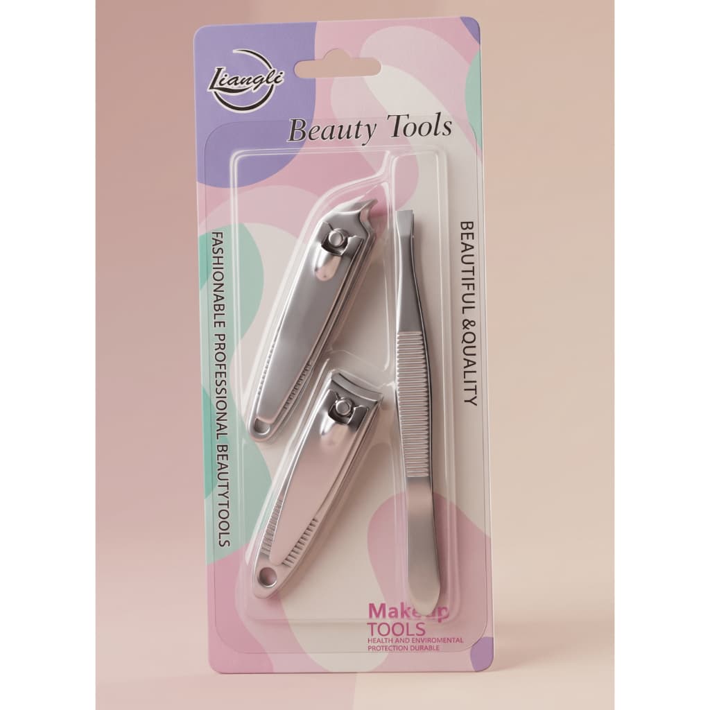 Kit Cortador de Unhas Profissional 3 Peças com Pinça | Kit Manicure Pedicure Beauty Tools Aço Inox