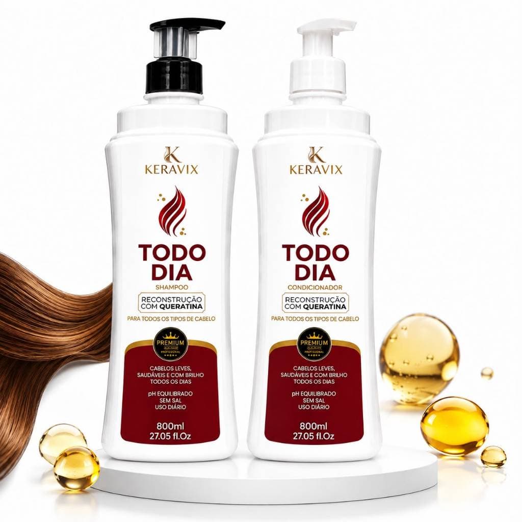 Kit Shampoo e Condicionador Keravix 800ml Cada Reconstrução com Queratina Sem Sal Uso Diário