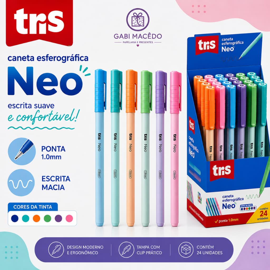 Caneta Esferográfica Neo - 1.0mm - Tris material escolar caligrafia escrita