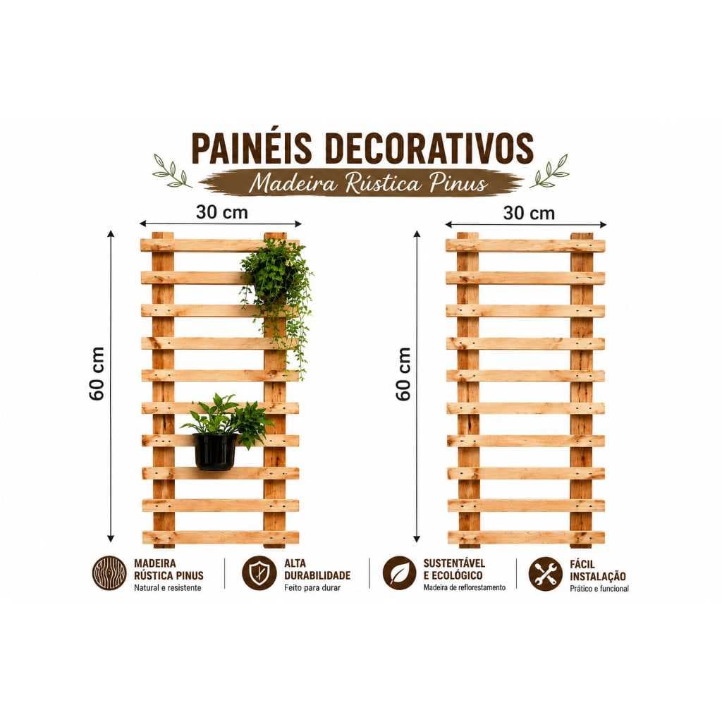 Painel decorativo, floreira de madeira, jardim vertical, painel de pinus, suporte para plant