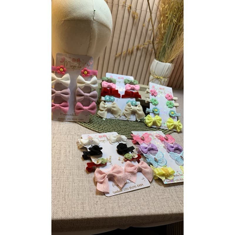 Laços bebê com cabelo cartela com 4 pares de laços