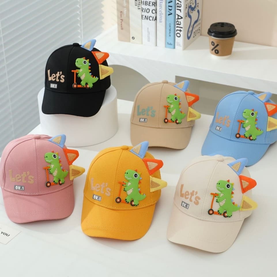 Boné infantil dinossauro 3D 100% algodão Chapéu De Criança 3 a 8 Anos Com Proteção UV Ajustável