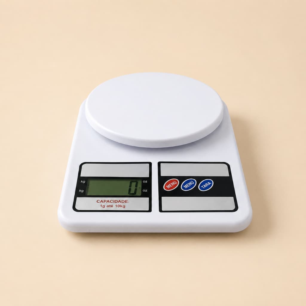 Balança Visor Digital Cozinha Alta Precisão Branca Compacta Capacidade Até 10KG Pilha AAA