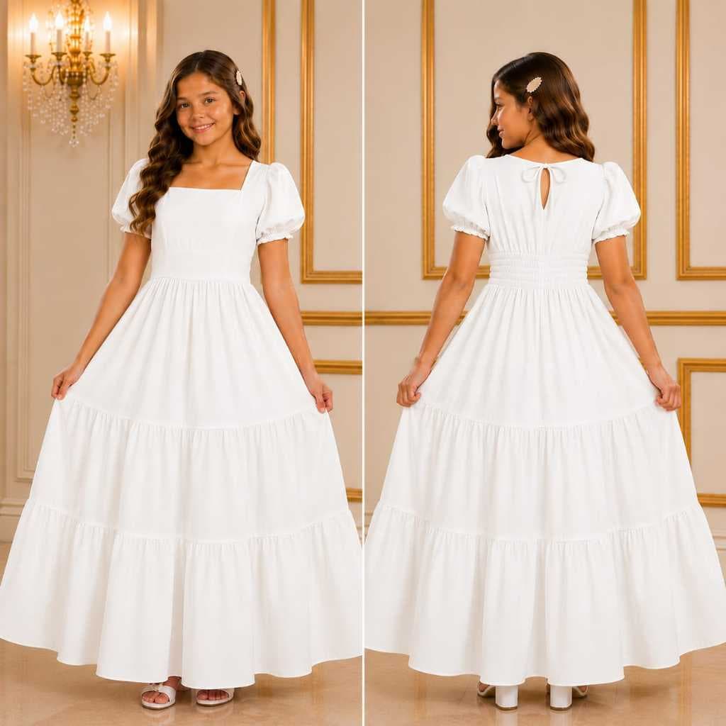 Vestido Longo Menina Infantil Juvenil Alfaiataria Premium Manga Bufante Bella Princesa Festa 4 ao 16 Anos