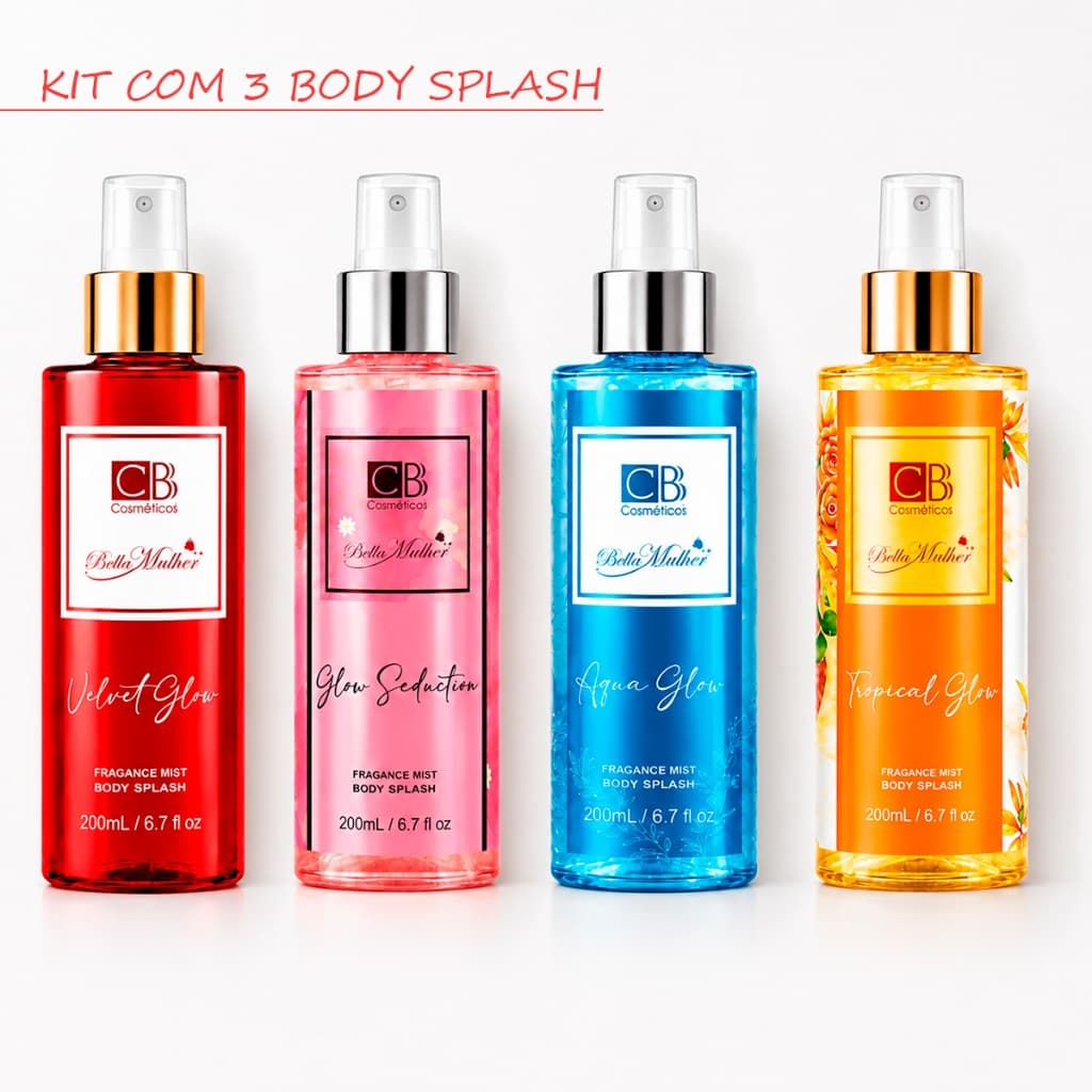 Kit 3 Body Splash Feminino Glow CBB Desodorante Corporal Alta Fixação Colônia 200ml Dia e Noite
