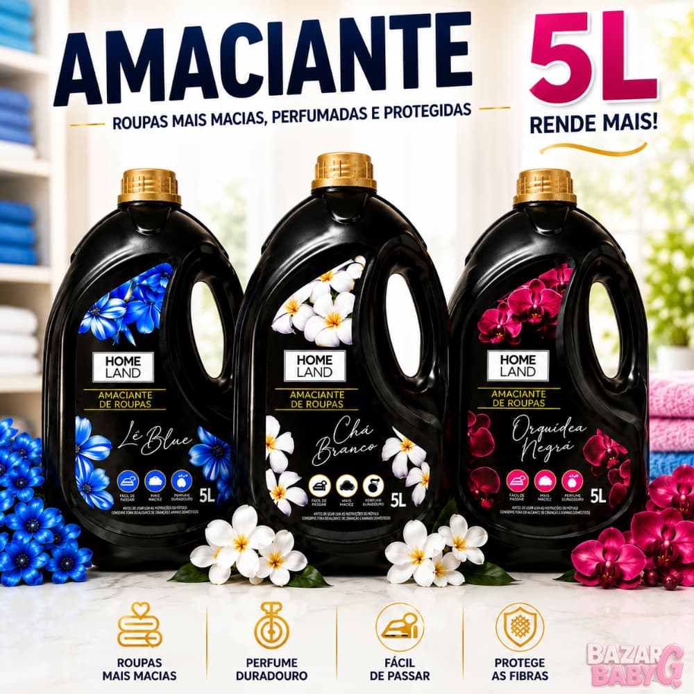 Amaciante de Roupas 5L Home Land Perfume Duradouro e Mais Maciez Escolha a Fragrância