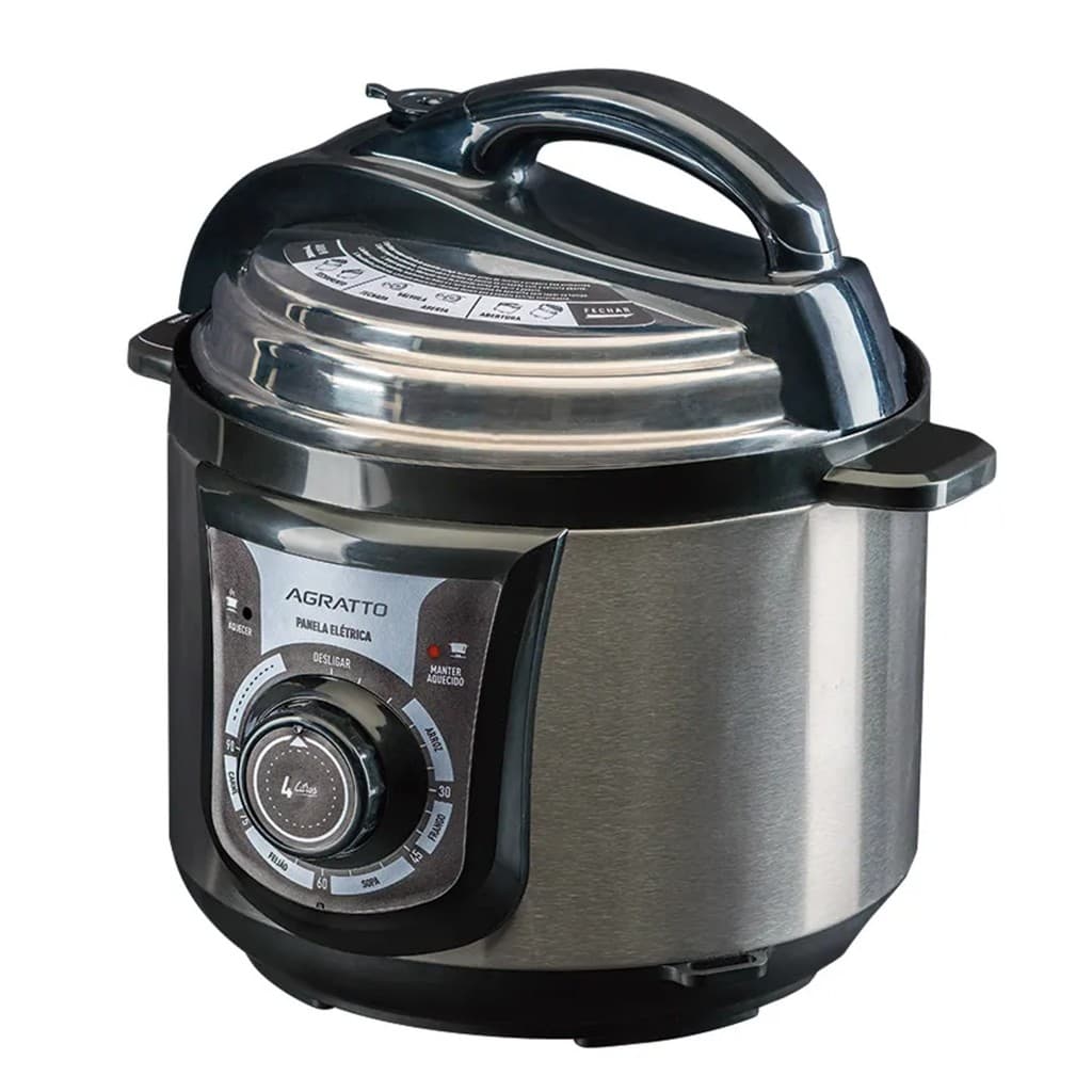 Panela De Pressão Elétrica Agratto 4l Inox com Acessórios,mais praticidade para servir.